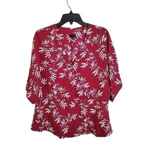 Worthington‎ Red Tropical Print V-Neck Short Sleeve Wrap Top Women's Size Large